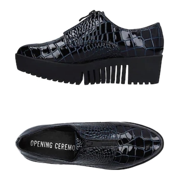 Opening Ceremony Crocodile Embossed Leather Platform Loafers - Picture 1 of 16
